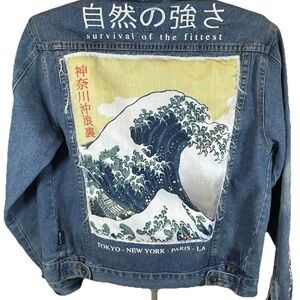 Brooklyn Cloth Great Wave Kanagawa Denim Jacket Survival of The Fittest Sz Small